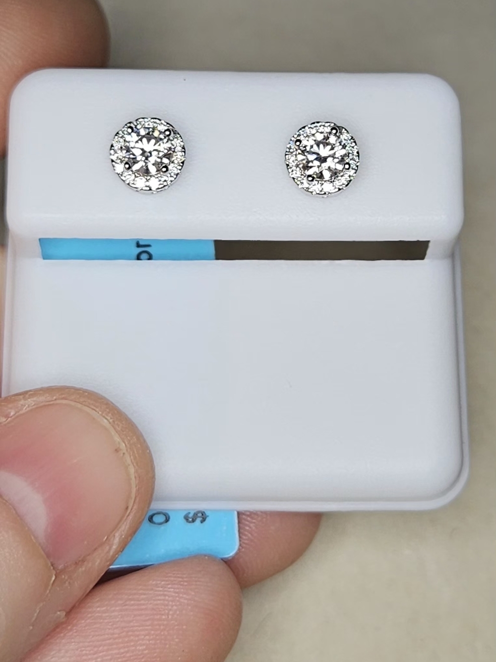 925 Sterling Silver Moissanite Halo Round Stud Earrings - Picture 8 of 10
